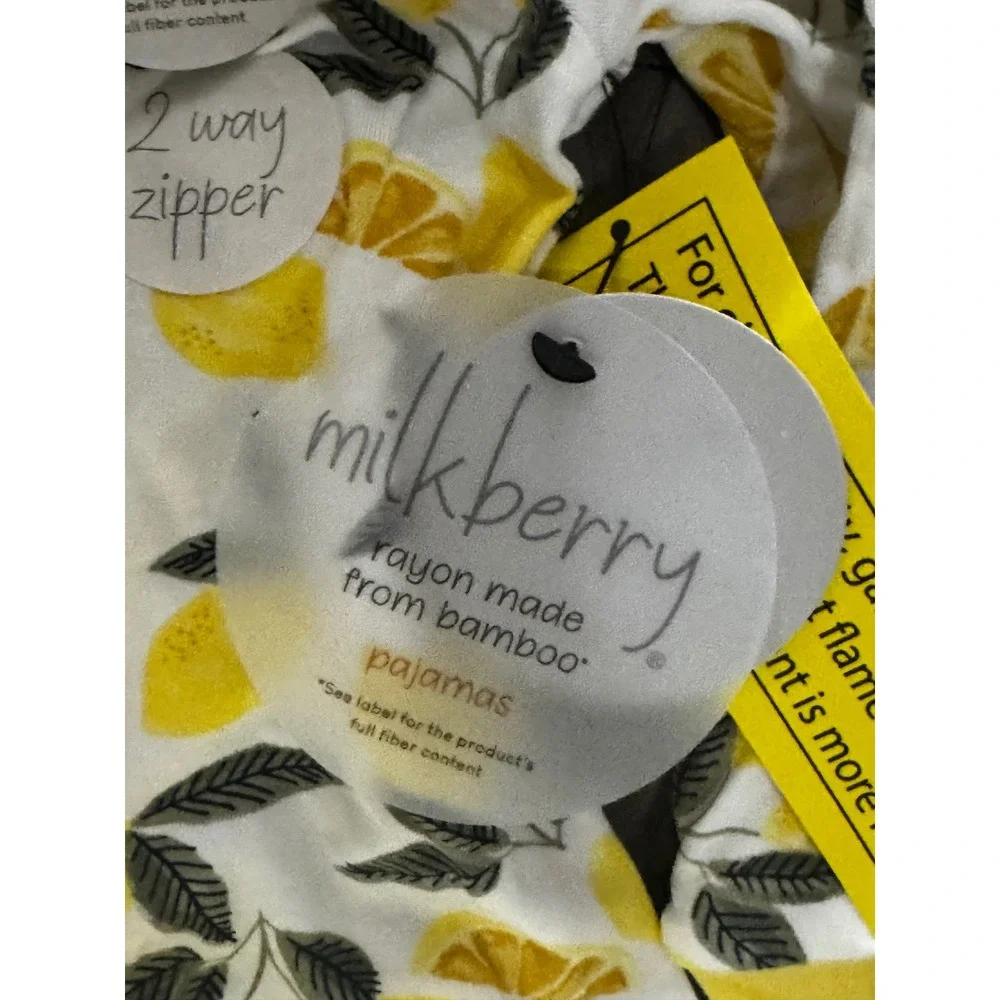 Milkberry Bamboo Lemon Print Footed Pajamas 2-Way Zipper Ruffle Sleeper 18M NEW
